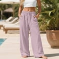 thumbnail image 2 of Women's Plus Size Linen Pants, Drawstring Waist, Loose Casual Joggers, Breathable Summer Wide Leg, 2 of 9
