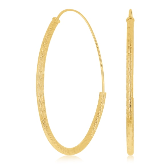 Italian 14k Yellow Gold Diamond Cut J-Hoop Oval Hoop Earrings 1.5" 1.7mm 1.3g