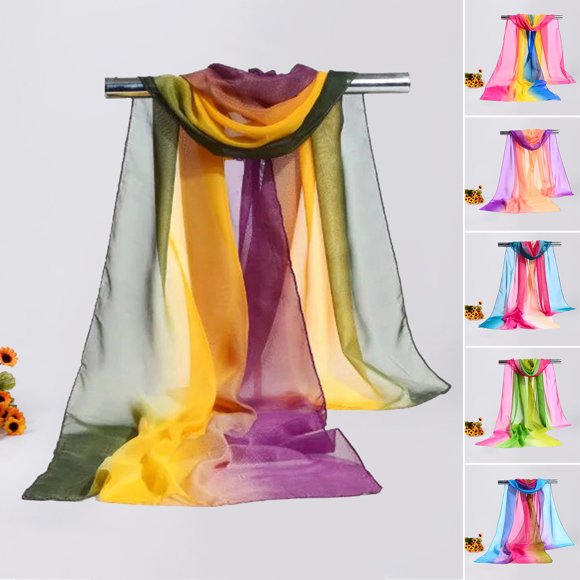 Trayknick Women Summer Scarf Color Matching Thin Soft Breathable Sunshade Anti-UV Chiffon Neck Decoration Summer Shawl Clothes Accessory Purple