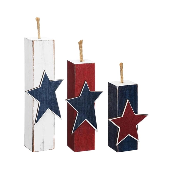 SLYNSHome 4th of July Wooden Candle Decorations for Table Red White Blue Patriotic Wood Firecrackers Tiered Tray Decor for 250th Anniversary