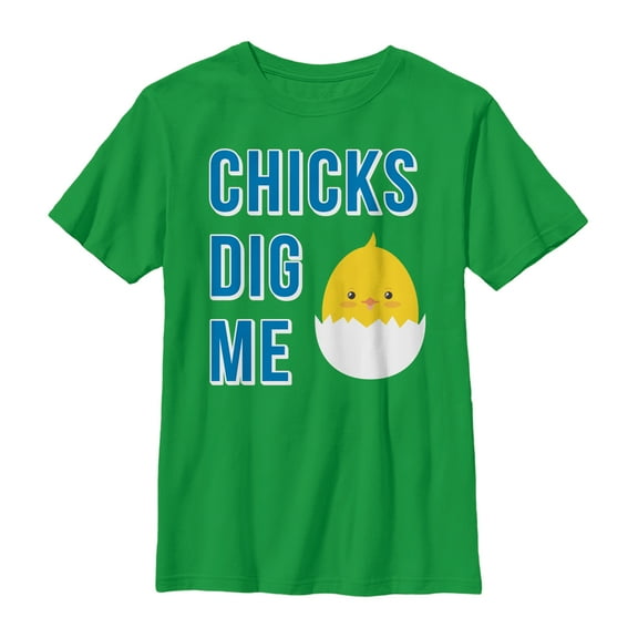 Boy's Lost Gods Easter Chicks Dig Me Egg  Graphic Tee Kelly Green Medium