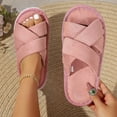 thumbnail image 4 of Iyufng Womens Criss Cross Strap Textile Slippers Soft Comfortable Open Toe Flat Warm Cozy Casual Indoor House Slide Sandals, 4 of 7