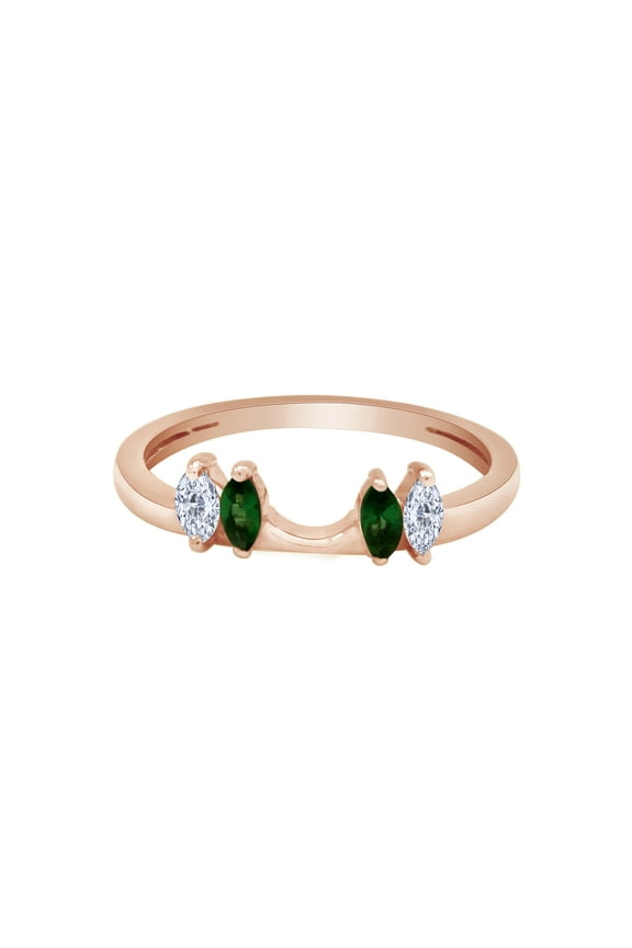 Marquise Shape Simulated Green Emerald & Cubic Zirconia Enhancer Guard 10k Rose Gold Ring Size - 10