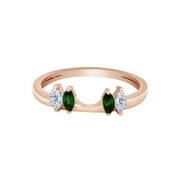 Marquise Shape Simulated Green Emerald & Cubic Zirconia Enhancer Guard 10k Rose Gold Ring Size - 9