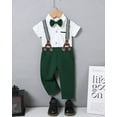 thumbnail image 2 of ZOEREA Baby Boy Suit Gentleman Outfit Clothes Infant Tuxedo Short Sleeve Dress Shirt+Suspender Pants+Bowtie+Hat 0-18M, 2 of 8