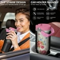 thumbnail image 5 of 30oz Pioneer Colorful Floral Stainless Steel Flip Straw Tumbler with Lid and Straw Spill Proof Travel Cup Double Wall Vacuum Insulated Coffee Mug with Top Handled Pink, 5 of 7