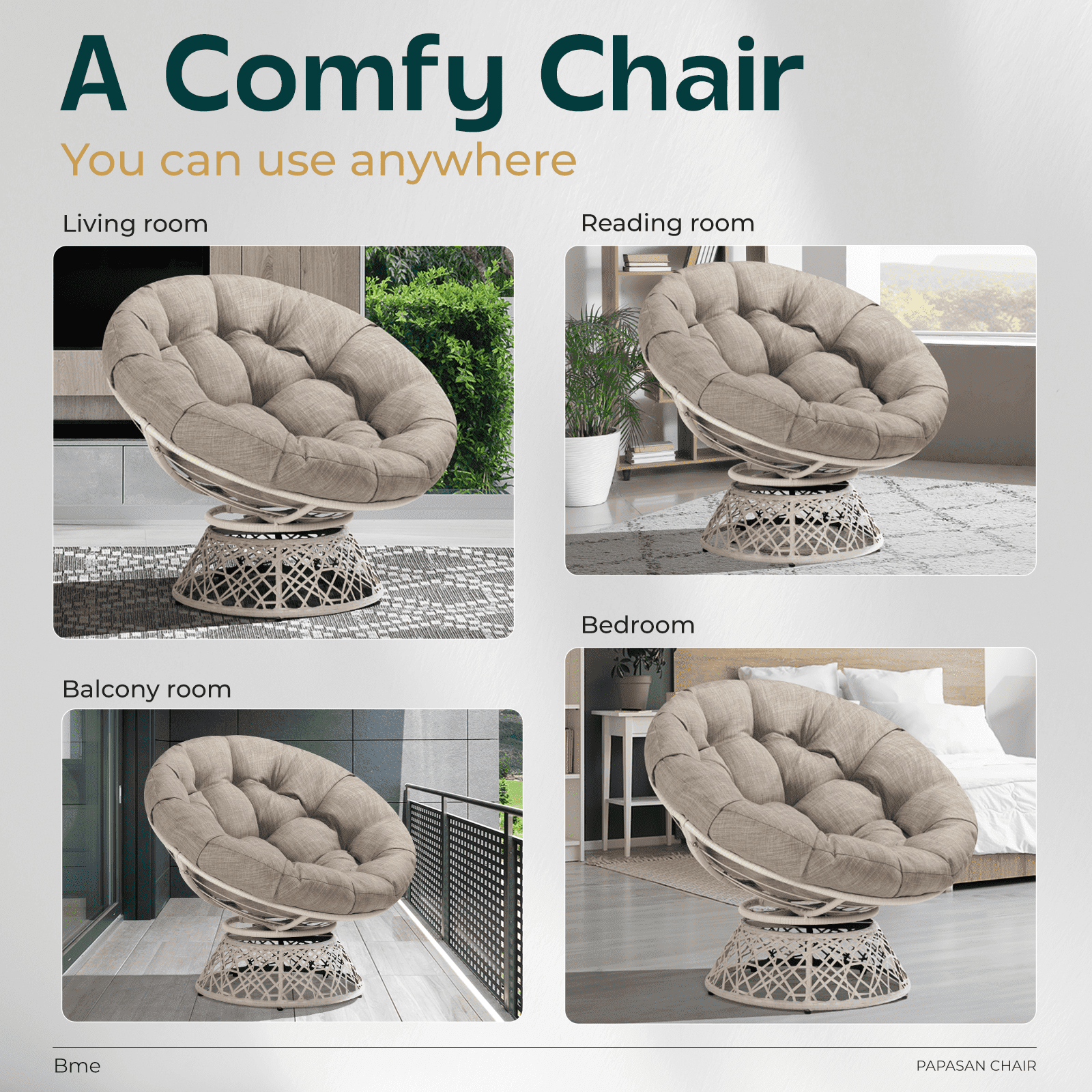 新品SISANDI MIES CLASSIC moonlight white 1 Bme Large Indoor Wide 360 Swivel Comfy Papasan Chair with