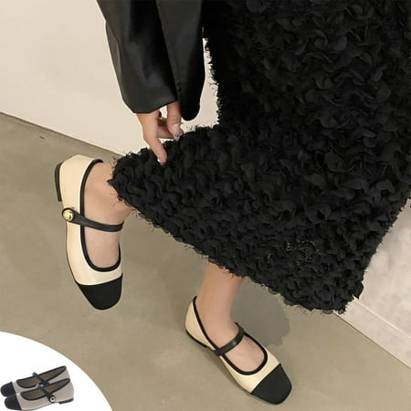FAIOROI Womens Shoes Flats Slip Ons Daily Fashion Xiaoxiangfeng Flat Color Matching Skirt 2023 New Fall Soft-Soled Beanie Shoes White Size 7