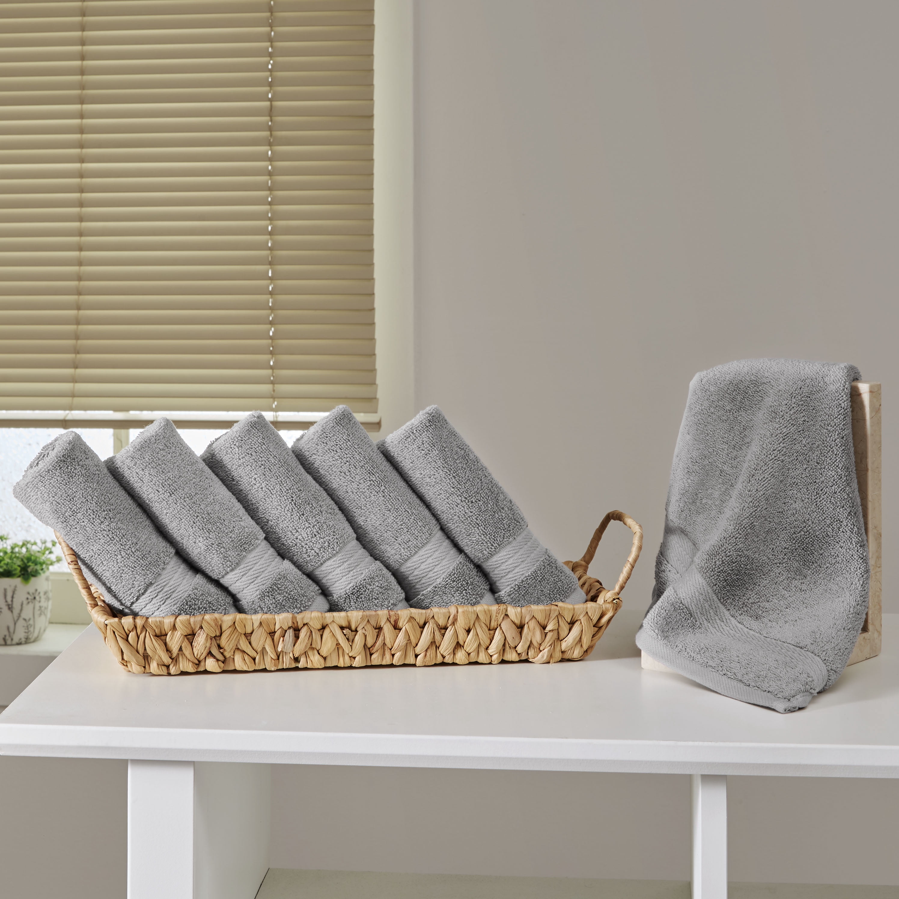 Ozdilek 6-Piece Washcloth Set 13x13 Bath Towels 100% Turkish Cotton, 600 GSM, Soft, Gentle on Sensitive Skin, Multi-Purpose Use, Washable, Reusable, Ideal for Baby Care & Spa 6 Towels (Light Grey)