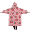 thumbnail image 2 of Oversized Wearable Blanket Hoodie,Red Strawberry Plants Fruit Heart Pink Pattern Sherpa Blanket Hoodie with Super Pockets,Super Warm Fuzzy Pullover for Women & Men, 2 of 6
