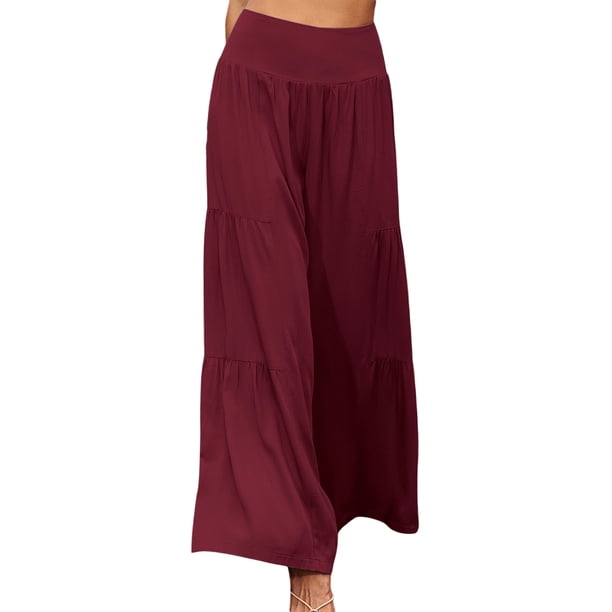 Sunloudy Pantalones de pierna ancha para mujer, pantalones plisados sueltos casuales de color sólido de cintura alta, caqui/negro/verde claro/blanco/verde/rojo vino Sunloudy moda