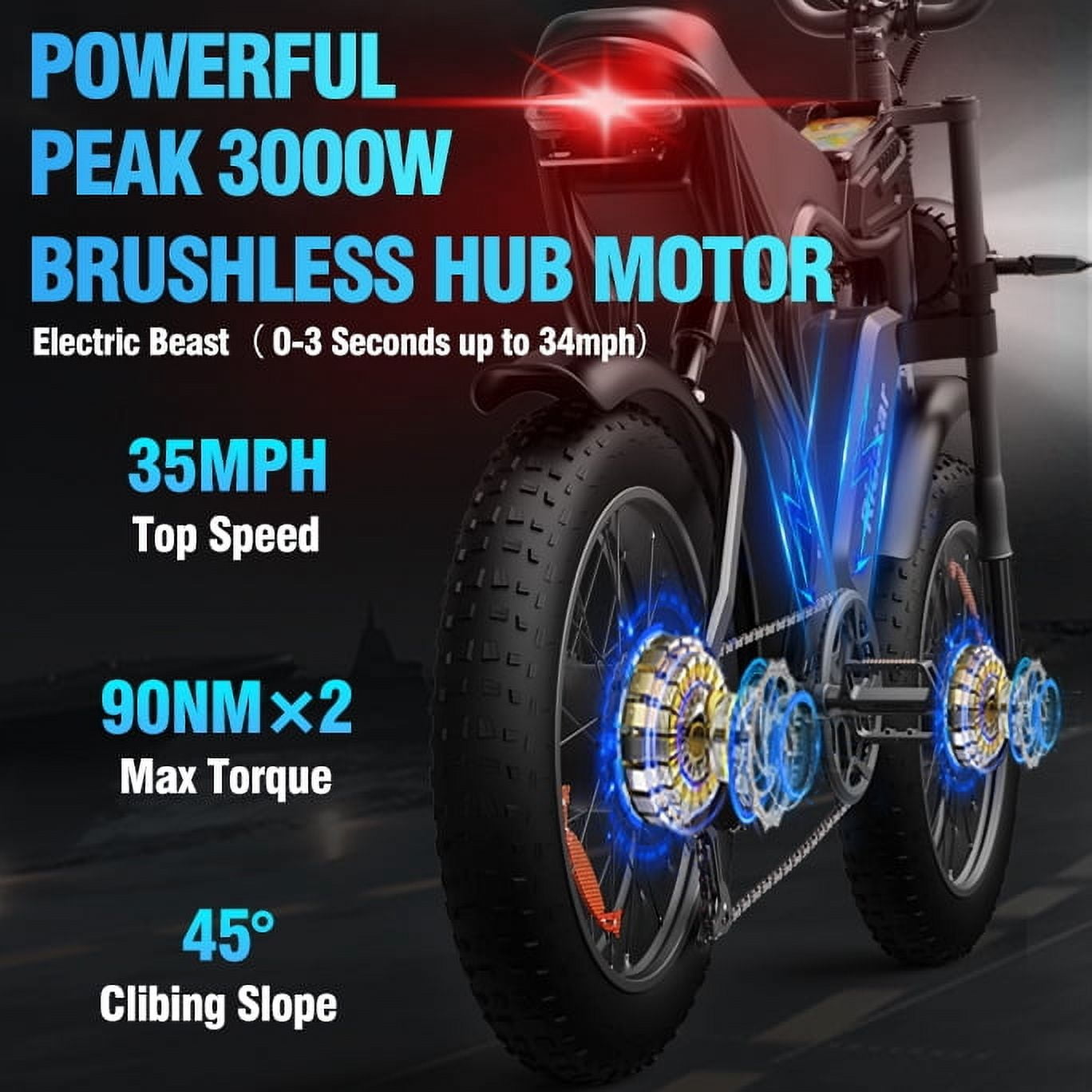 Electric Bike for Adults,Dual Motor Peak 3000W 35MPH Mountain Bike,52V 40Ah Removable Battery 20" Fat Tire,Ebike 7 Speed Full Suspension Electric Bicycle UL2849