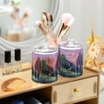 thumbnail image 3 of Yayeee 2 Pack Qtip Holder Bathroom Cotton Swab Canister with Lid Clear Dispenser Set, Green Night Deer, 3 of 6