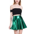 thumbnail image 2 of Kiapeise Women's Shiny Mini Skirt High Waist Solid Color Reflective Pleated Skirt for Club Party, 2 of 8