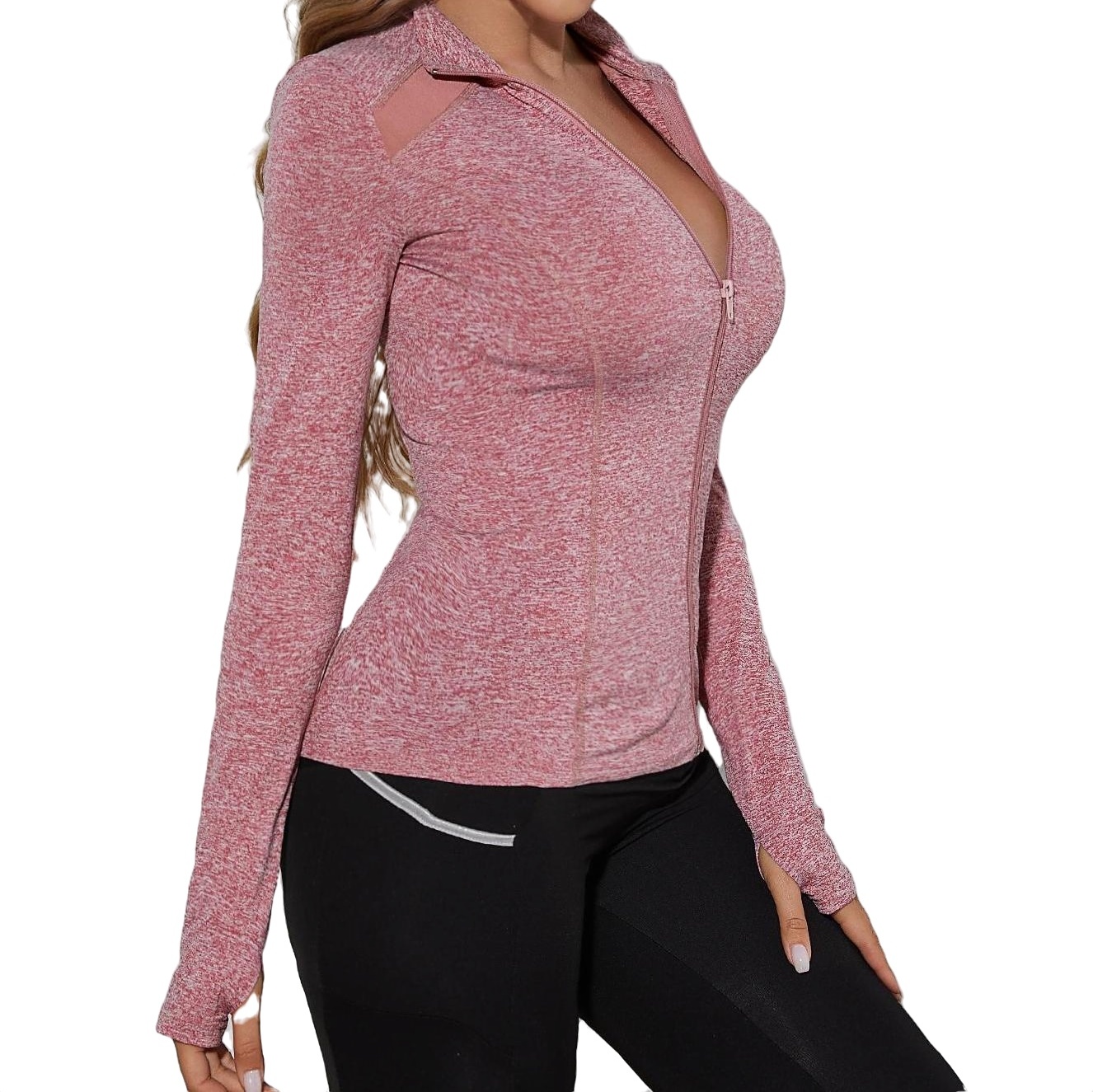 Womens Activewear Sports Jackets Solid Color Stand Collar Zipper Dusty