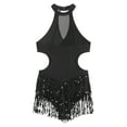 thumbnail image 6 of DPOIS Women Tassels Shiny Sequins Ballroom Latin Jazz Dance Leotard Dancewear Black XL, 6 of 7