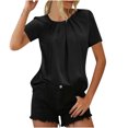 thumbnail image 4 of Tops for Women Crewneck Solid Color Pleated Puff Sleeve T-shirt Ladies Beach Blouse Tunic Tops Women's Summer Clothes, 4 of 6
