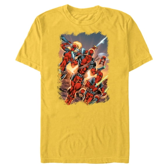 Marvel Deadpool Family Battle Charge Distressed Comic Art- Short Sleeve Blended T-Shirt for Adults - Customized-Yellow
