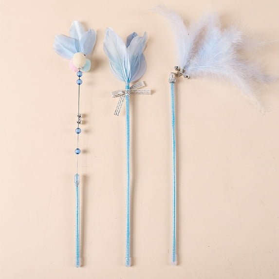 Feelers Cat Wand Feather, Cat Teaser Toys with Blue Feather, Interactive Cat Toys Pack (3 Pack)