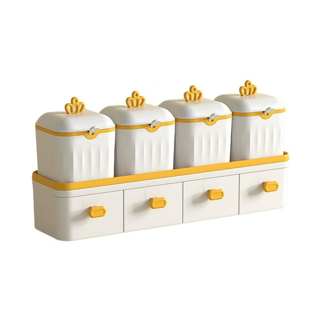 Double-layer Seasoning Box Set with Spoon and Lid - Kitchen Spice Box Container Sturdy PP Material for Spice Salt Sugar Seasoning Jar Seasoning Jar with 4 Spoons