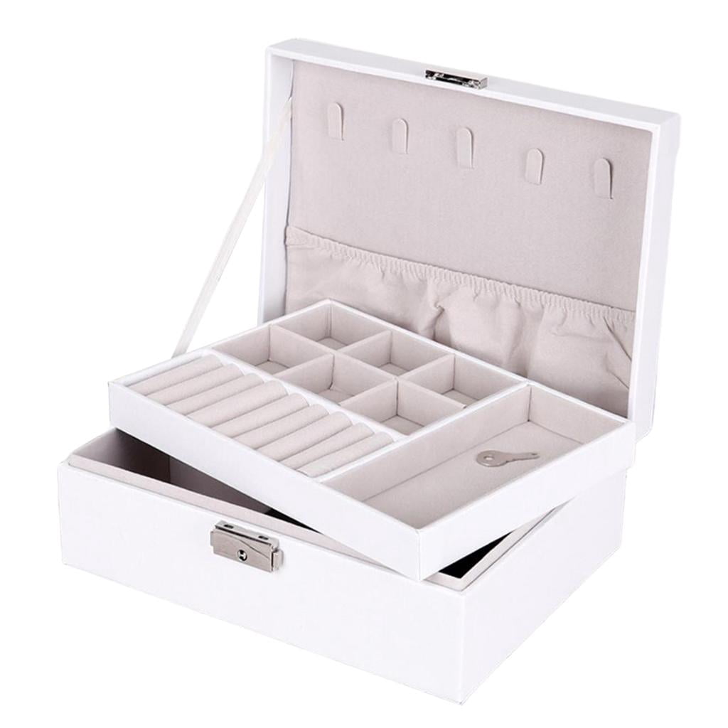 Jewelry Box Organizer Case Dual Layer PU Leather for Rings Necklace Earrings Storage Gift for Women