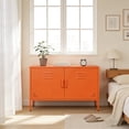 thumbnail image 5 of AUHUP Accent Cabinet with 2 Doors and Shelves, Orange Low Metal Locker Console Table TV Stand, Low Sideboard Buffet for Living Room, Entryway, Home Office, 5 of 8