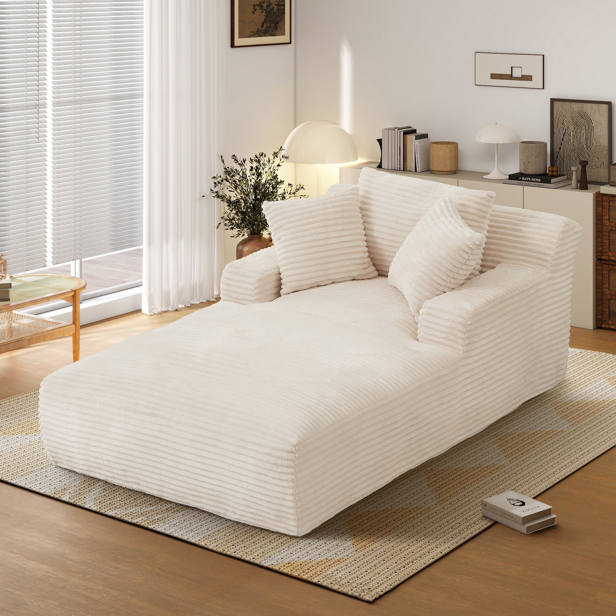 Aukfa 78.7" Extra Long Chaise Lounge Sofa, Oversized Upholstered Couch with 3 Pillows for Indoor Living Room/Bedroom,Beige