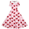 thumbnail image 4 of Fesfesfes Valentines Day Girls Twirly Skater Dress A Line Short Sleeve Stretch Dress for Summer Button Down Collar Dress Elastic Waist Elegant Floral Print Party Dress for Kids (Wine#2,13-14 Years), 4 of 6