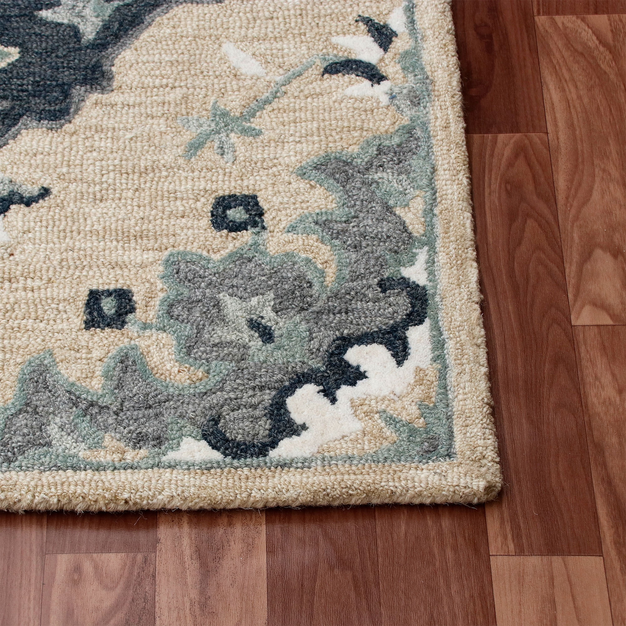 LR Home Cassie Fran Bohemian Floral Indoor Natural Wool Beige/Gray Area Rug, 2'3" x 6'9" Runner