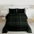 thumbnail image 2 of Manfei Geometric Lines Checkered Bedding Comforter Set,Vintage Grid Pattern Twin Comforter Sets,Green Black Bedding Set For Girl Teens,Ultra Soft Home Decor Reversible,2-Piece, 2 of 8
