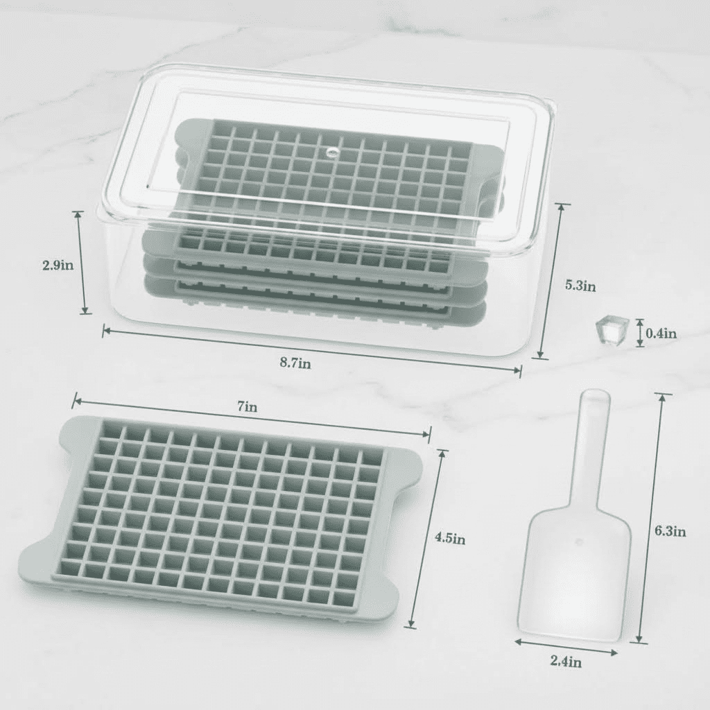 Nugget Ice Cube Tray with Storage Bin - Makes 108 Crushed Ice Cubes, Easy Release Freezer Tray for Perfect Mini Ice, Quick and Simple Iced Maker Tray
