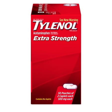 Tylenol Extra Strength Caplets with Acetaminophen, 2-pack of 50 ct