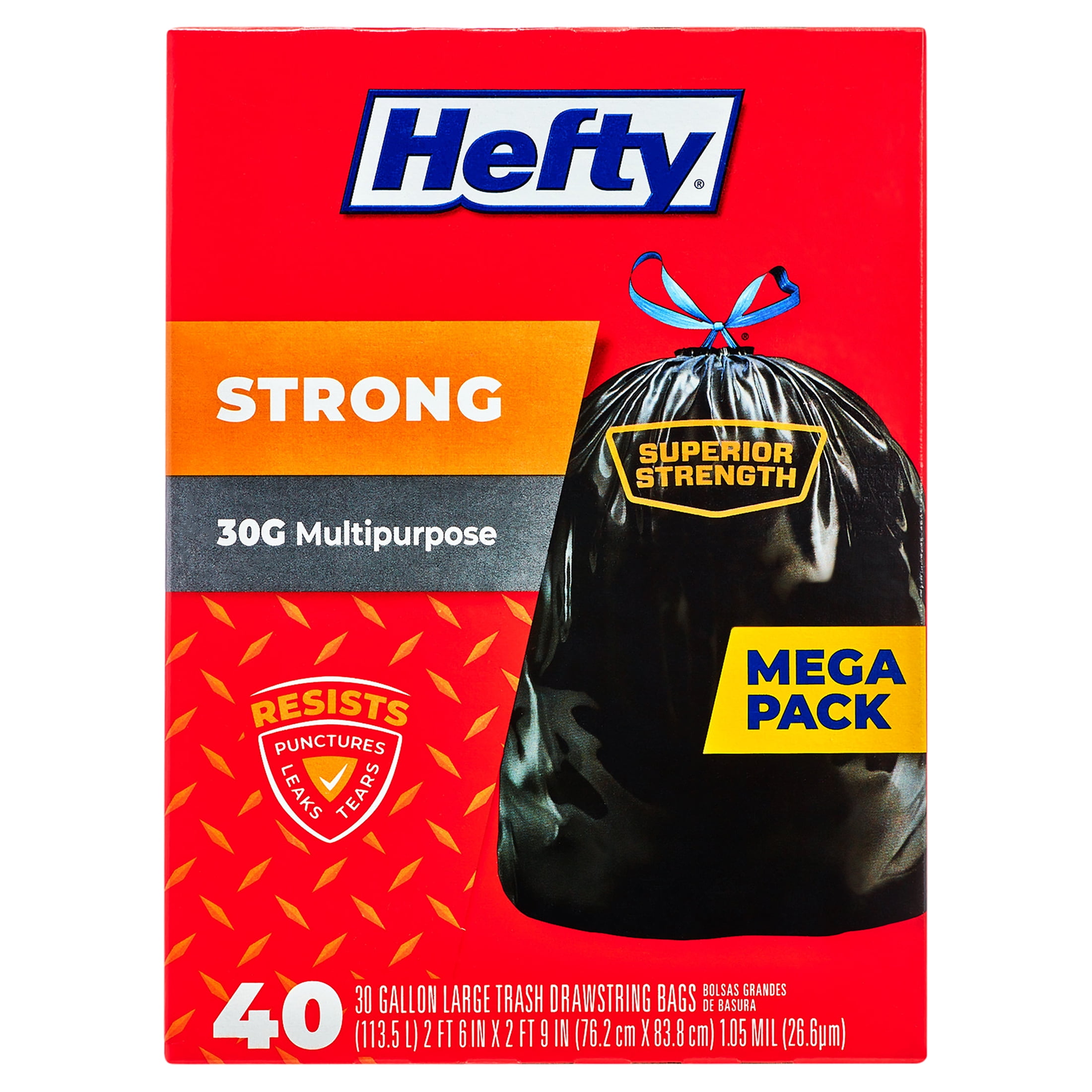 Hefty Strong Large Trash Bags, 30 Gallon, 40 Count