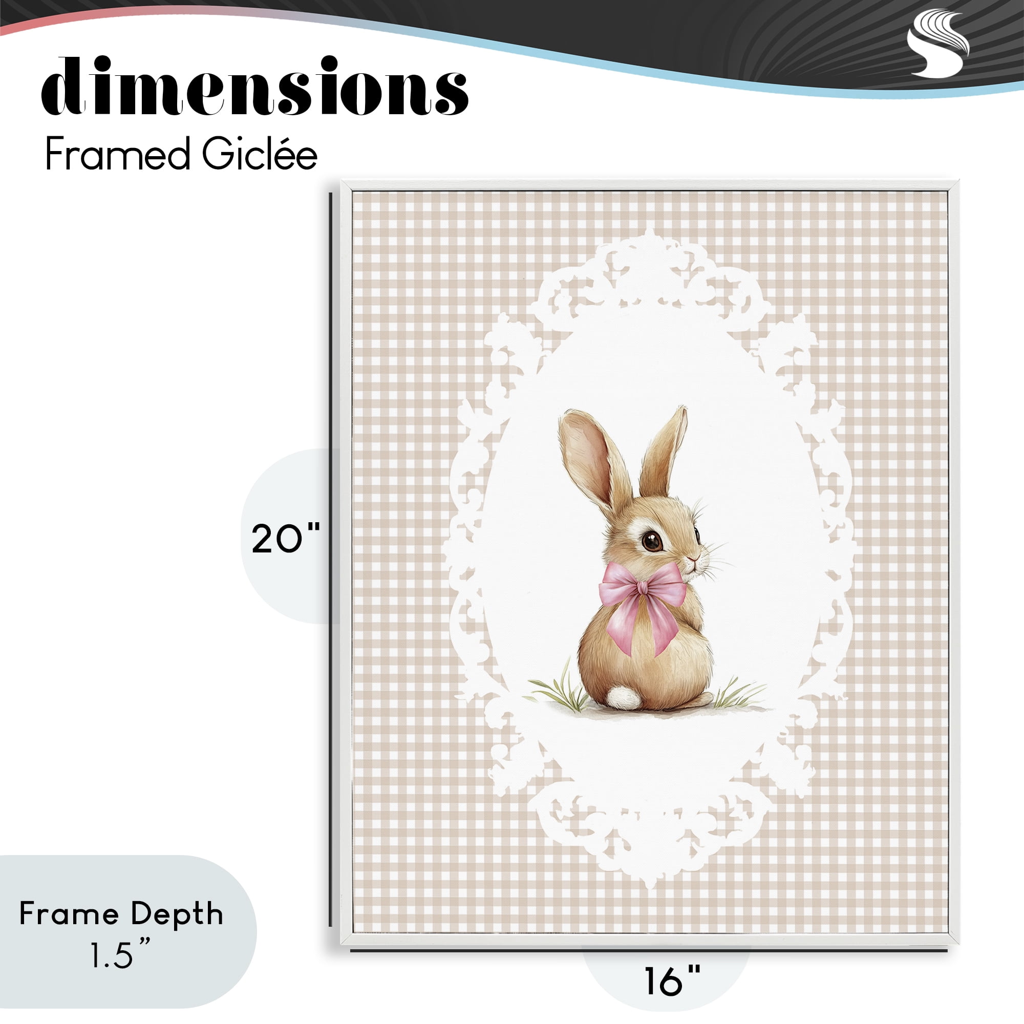 Stupell Industries Vintage Bow & Gingham Bunny White Framed Giclee Art, design by Christine Simpson Art
