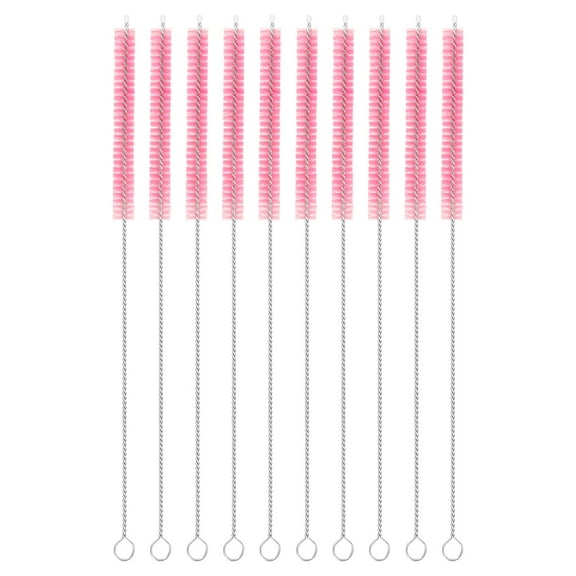 Uxcell 10Pack Drinking Straw Cleaning Brushes, 10" x 2/8" Nylon Bristles Long Straw Brush for Bottle and Tube (Pink)