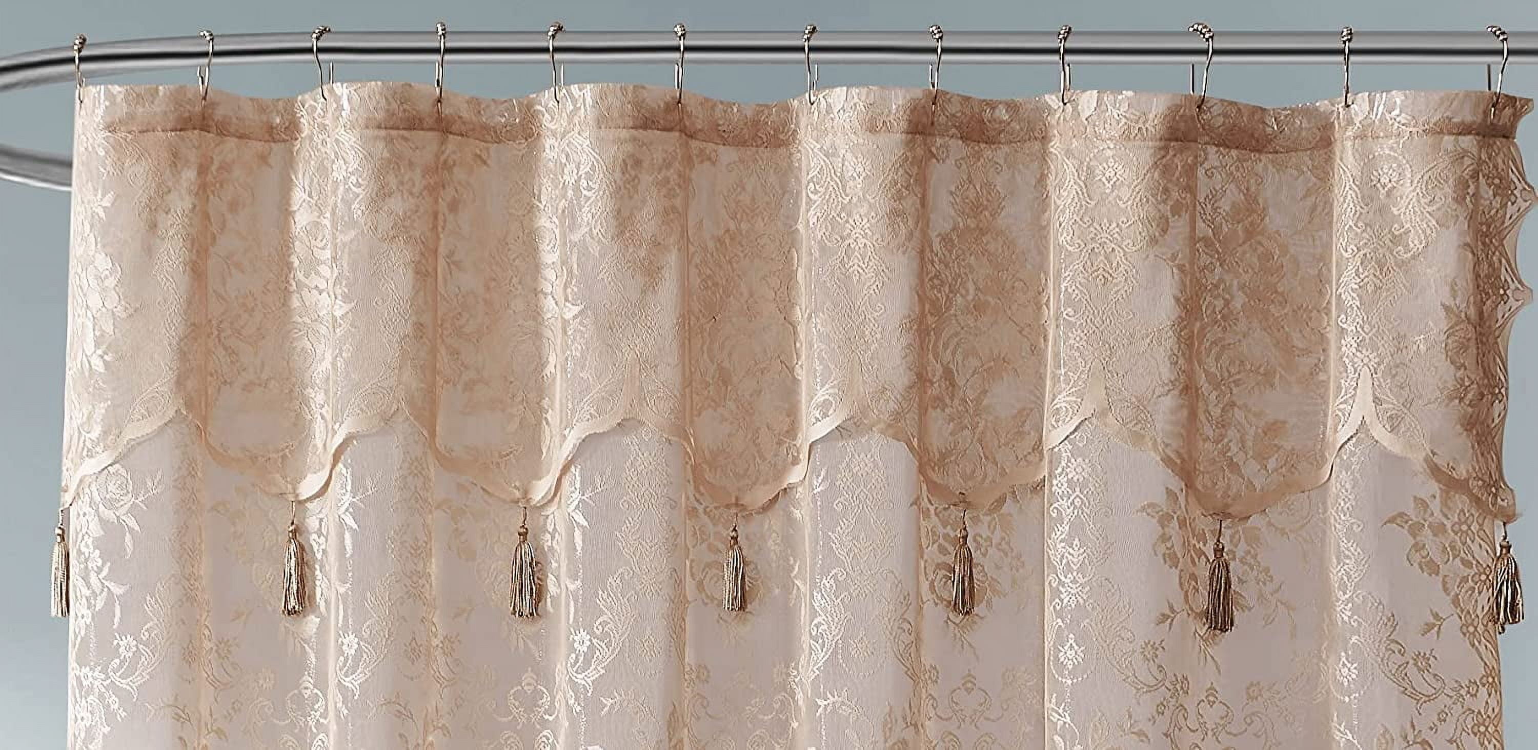 WARM HOME DESIGNS Linen Lace Shower Curtain 72 W x 84 L Inches with Attached Valance & Tassels. LA Linen 84