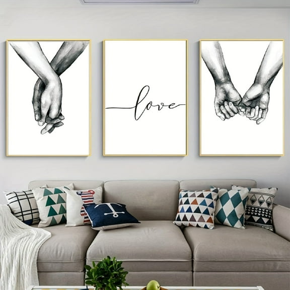3pcs, Love And Hands Black And White Wall Decoration, Canvas Painting Wall Art, Room Decor, Home Decor, Holiday Decor, Bedroom Decor, Living Room Decor, Entrance Decor, Background Decor, Wall Decor