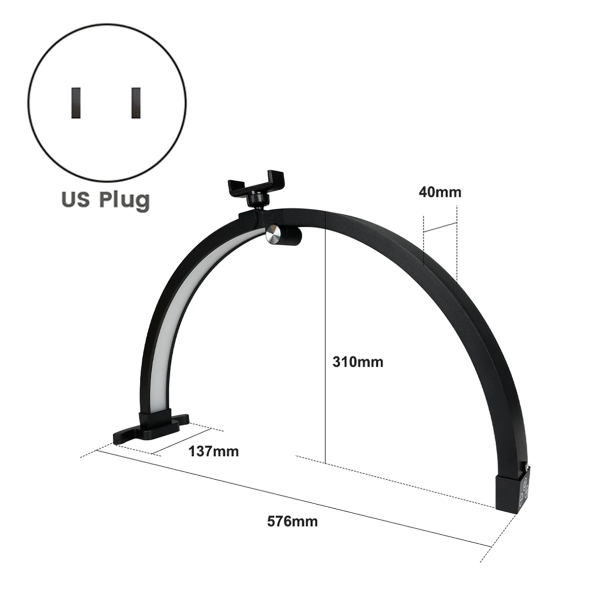 22Inch Half Moon Nail Desk Lamp 20W Touch Control Black US Plug