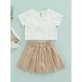 thumbnail image 4 of Seyurigaoka Girls Two Pieces Clothes Outfit, Round Neck Short Sleeve Bowknot Decorated Tops + Solid Color Skirt Shorts, 4 of 9