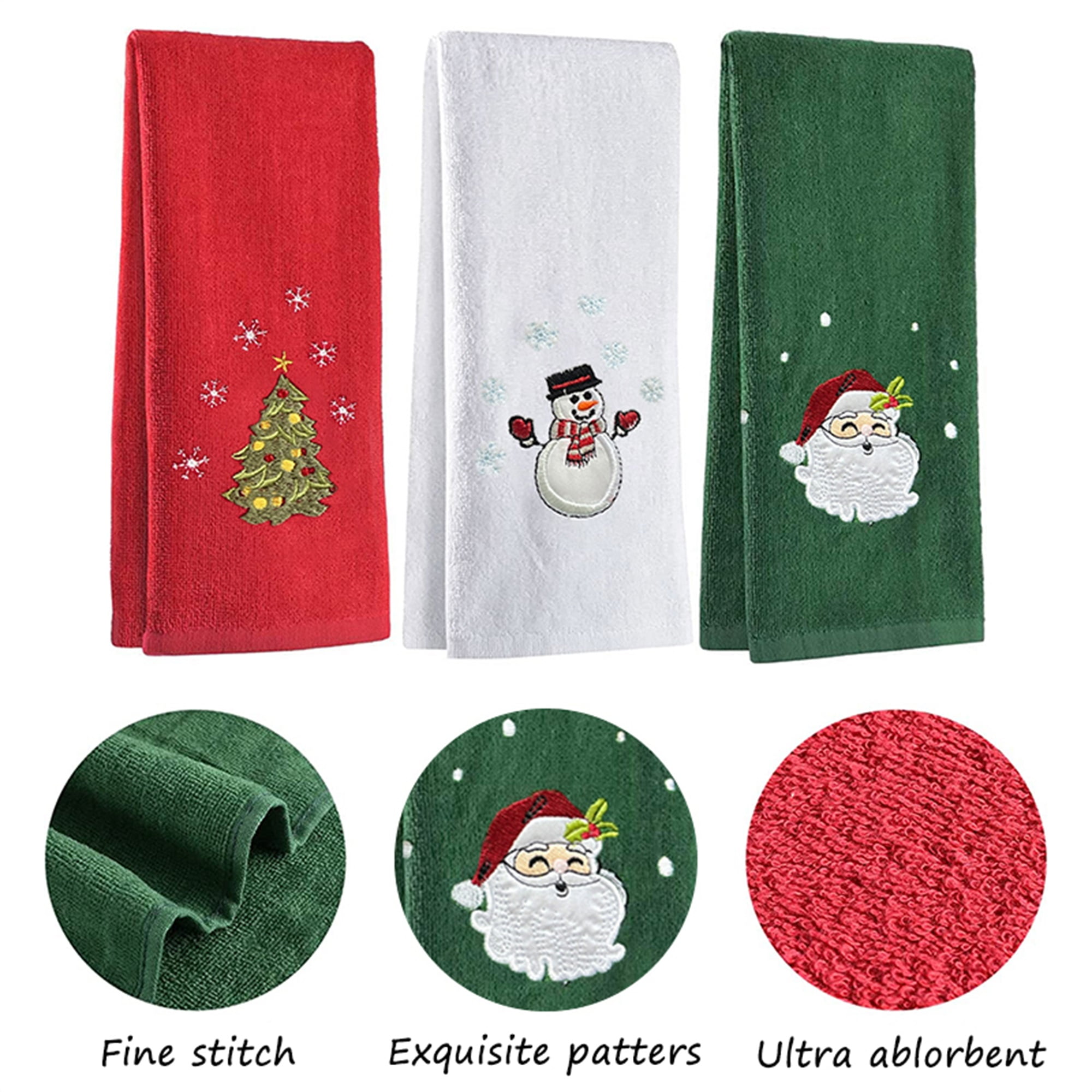 3 Pack Christmas Hand Towels Kitchen Dish Towels Dishcloths Absorbent ...