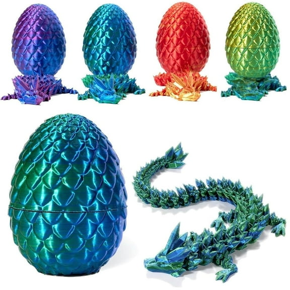 3D Printed Dragon Egg with Articulated Crystal Dragon Inside | Movable Fidget Desk Toy | Fantasy Home Office Decor | Unique Gift Idea,Laser Green