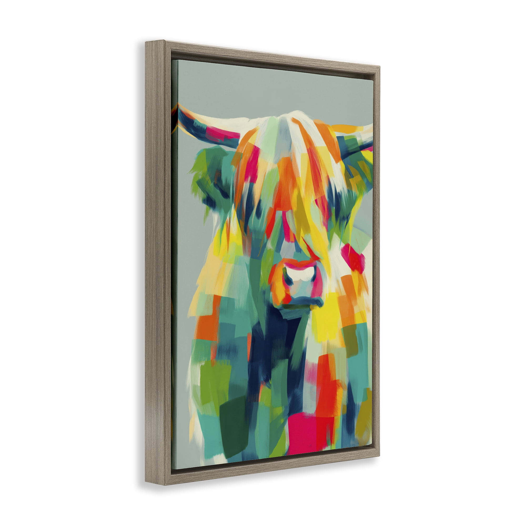 Stupell Industries Highland Cow Abstract Patchwork Brown Framed Floater Canvas Wall Art, design by Chromatic Storm Studio