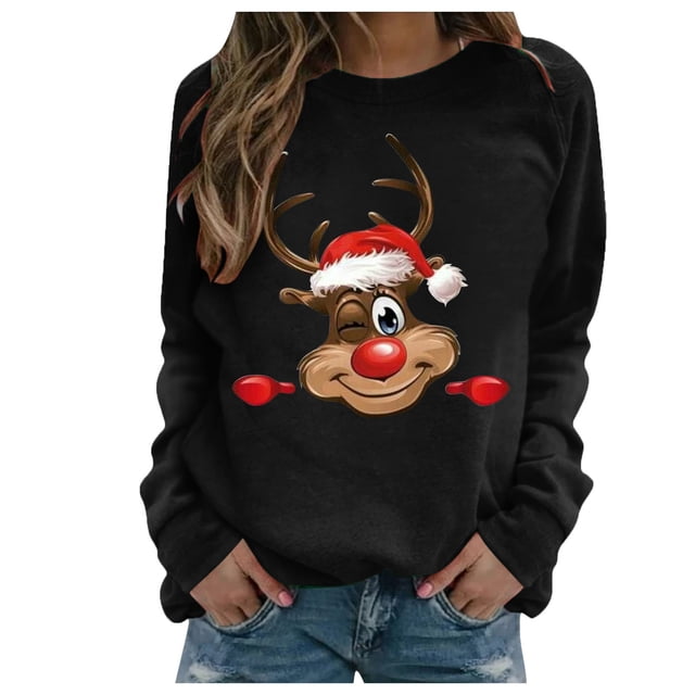 Femmes de Noël Pullover Graphique Imprimé Sweatshirt de Mode Mi-Longue Veste Hoodie Outwear Doux Longue Sleeve Fermeture Blouse Col Rond Hiver Cardigan