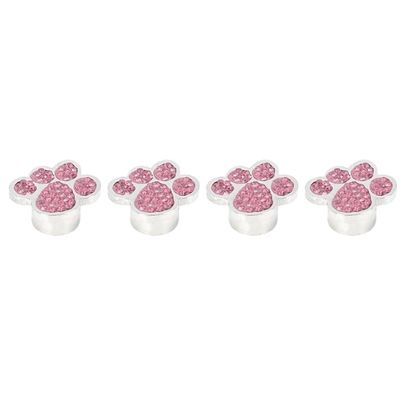 4pcs Car Universal Rhinestone Tire Valve Stem Caps Bling Accessories Bear Paw Shape Pink