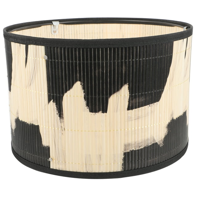 Pantalla de lámpara de bambú con impresión decorativa, cubierta de lámpara de tambor para restaurante