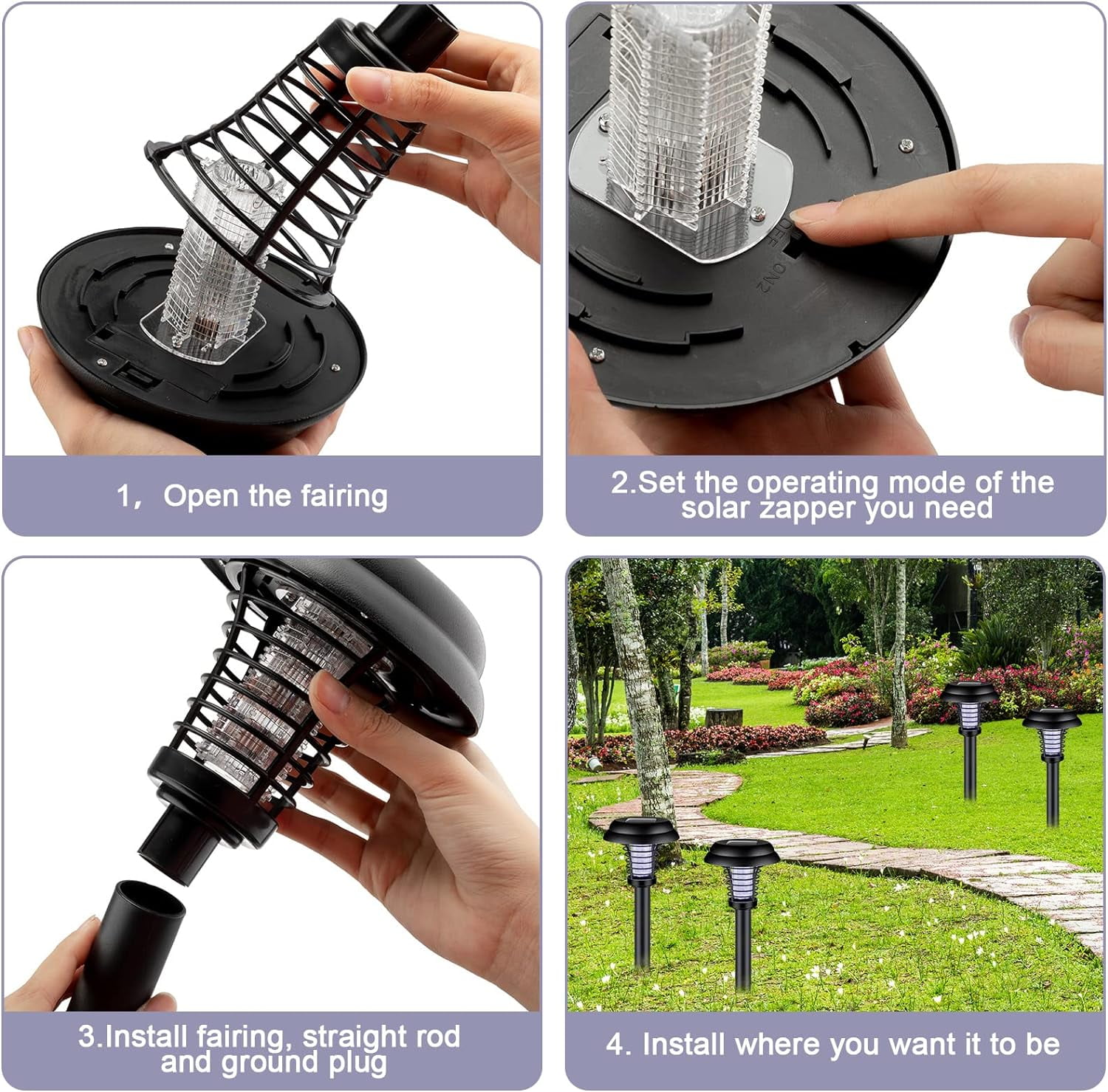 8-Pack 2in1 Bug Zapper Outdoor Waterproof Solar Mosquito Killer UV Fly Zapper MK001-8