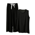 thumbnail image 2 of pstuiky Women Pajama Sets Plus Size Solid Color Breathable Pajama Sets with Pants Summer Loose Fit Crew Neck Sleeveless Sleepwear Black 3XL, 2 of 4