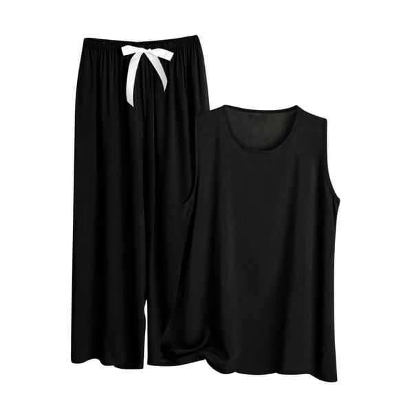 Plus Size Sleepwear Pajama Womens Trendy 2 Piece Pjs Set Tank Tops Long Pants Fall Summer Nightwear Pajamas Black, 5XL