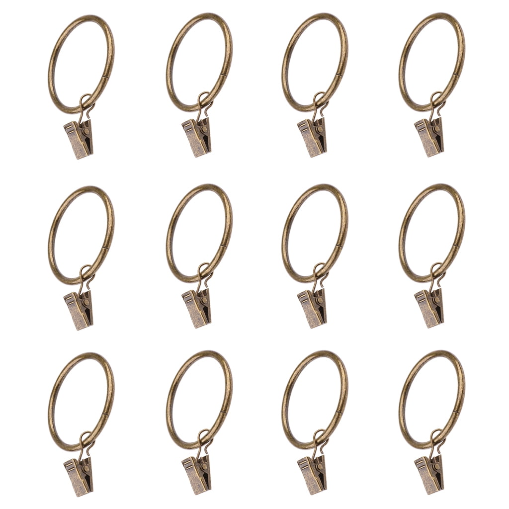 FLAMEER 12 Pack Rings with Curtain Clips Strong Metal Decorative Drapery Vintage Copper 25mm 
