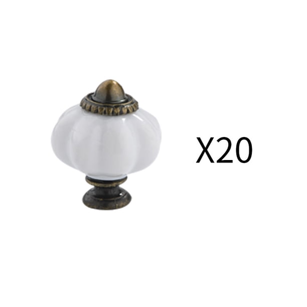 20 tiradores de puerta con forma de calabaza, pomos de cajón de cerámica, pomos de calabaza vintage, pomo redondo para muebles con tornillos para muebles, puertas, armarios, 022 cajones de mesita de noche (blanco) Kuyhfg Bienvenido a Kuyhfg